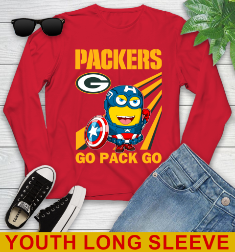 NFL Football Green Bay Packers Captain America Marvel Avengers Minion Shirt Youth Long Sleeve 11