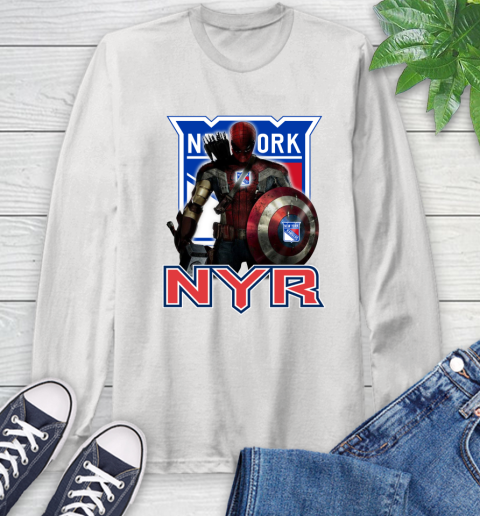 NHL Captain America Thor Spider Man Hawkeye Avengers Endgame Hockey New York Rangers Long Sleeve T-Shirt