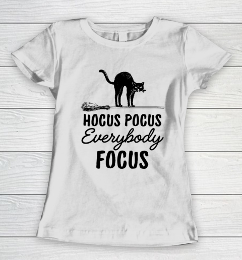 Hocus Pocus Everybody Focus Funny Cat Halloween Teacher Women's T-Shirt