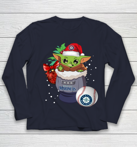 Seattle Mariners Christmas Baby Yoda Star Wars Funny Happy MLB Youth Long Sleeve 3