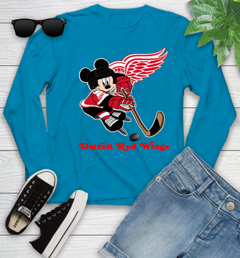 NHL Detroit Red Wings Mickey Mouse Disney Hockey T Shirt Youth Long Sleeve 19
