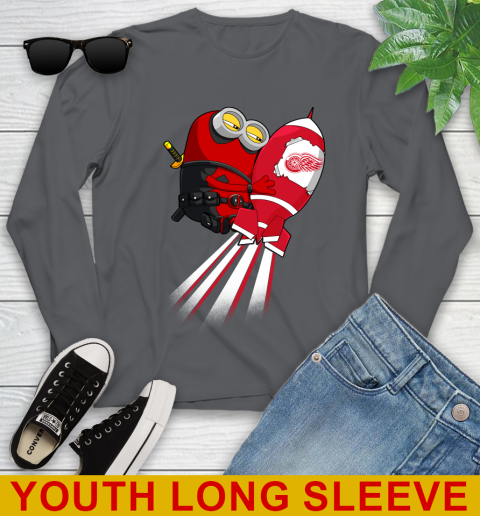 NHL Hockey Detroit Red Wings Deadpool Minion Marvel Shirt Youth Long Sleeve 9