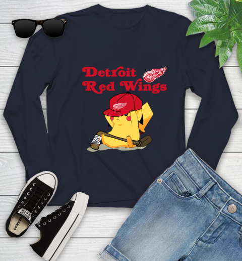 NHL Pikachu Hockey Sports Detroit Red Wings Youth Long Sleeve 3