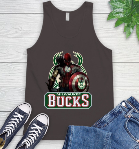 Milwaukee Bucks NBA Basketball Captain America Thor Spider Man Hawkeye Avengers Tank Top 7