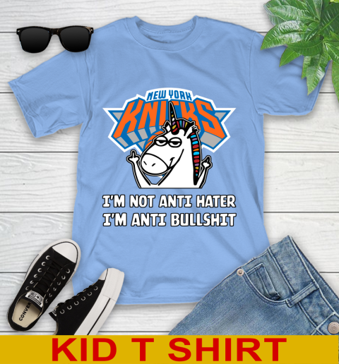 New York Knicks NBA Basketball Unicorn I'm Not Anti Hater I'm Anti Bullshit Youth T-Shirt 11