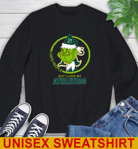 Oakland Athletics MLB Christmas Grinch I Hate People But I Love My Favorite Baseball Team Sweatshirt 2