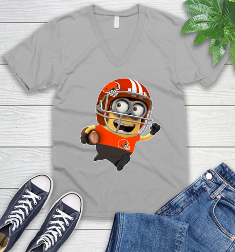 NFL Cleveland Browns Minions Disney Football Sports V-Neck T-Shirt 4