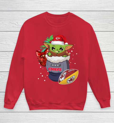 Kansas City Chiefs Christmas Baby Yoda Star Wars Funny Happy NFL Youth Sweatshirt 9