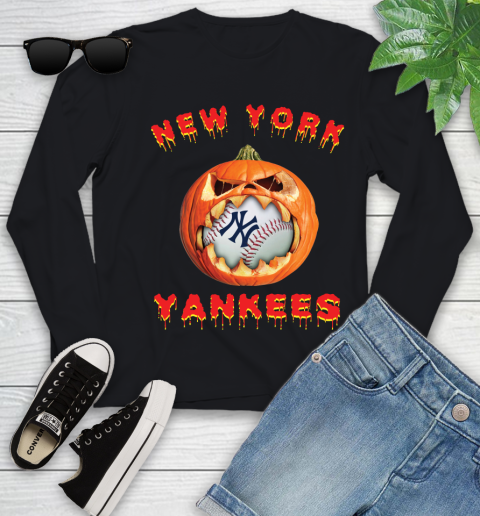 MLB New York Yankees Halloween Pumpkin Baseball Sports Youth Long Sleeve 2