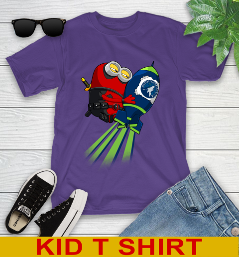 NBA Basketball Minnesota Timberwolves Deadpool Minion Marvel Shirt Youth T-Shirt 3
