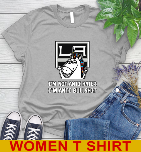 Los Angeles Kings NHL Hockey Unicorn I'm Not Anti Hater I'm Anti Bullshit Women's T-Shirt 5