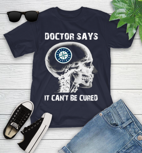 MLB Seattle Mariners Baseball Skull It Can't Be Cured Shirt Youth T-Shirt 2