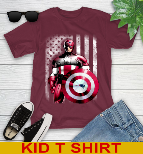 New England Patriots NFL Football Captain America Marvel Avengers American Flag Shirt Youth T-Shirt 5