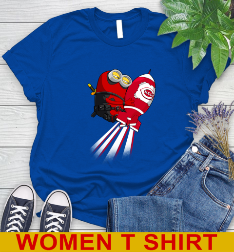 MLB Baseball Cincinnatim Reds Deadpool Minion Marvel Shirt Women's T-Shirt - Image 11