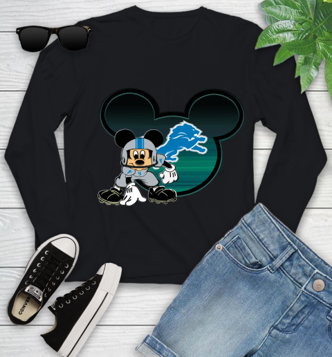 NFL Detroit Lions Mickey Mouse Disney Football T Shirt Youth Long Sleeve 2