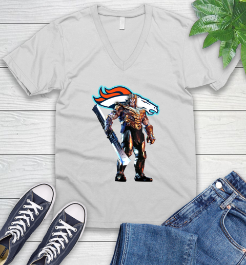 NFL Thanos Gauntlet Avengers Endgame Football Denver Broncos V-Neck T-Shirt