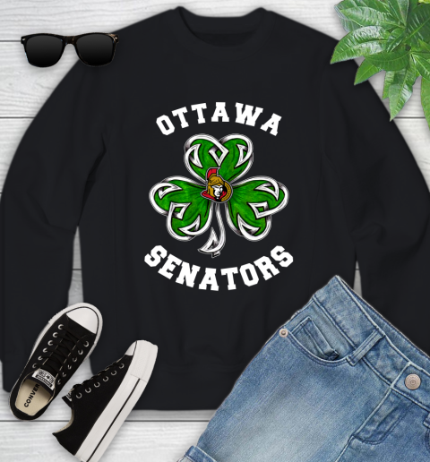 NHL Ottawa Senators Three Leaf Clover St Patrick's Day Hockey Sports Youth Sweatshirt