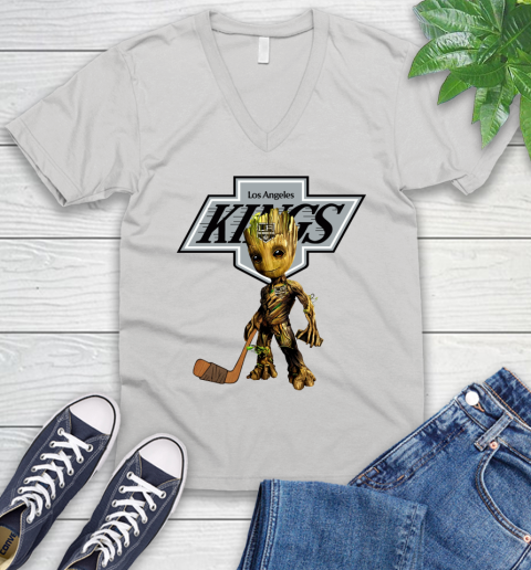 Los Angeles Kings NHL Hockey Groot Marvel Guardians Of The Galaxy V-Neck T-Shirt