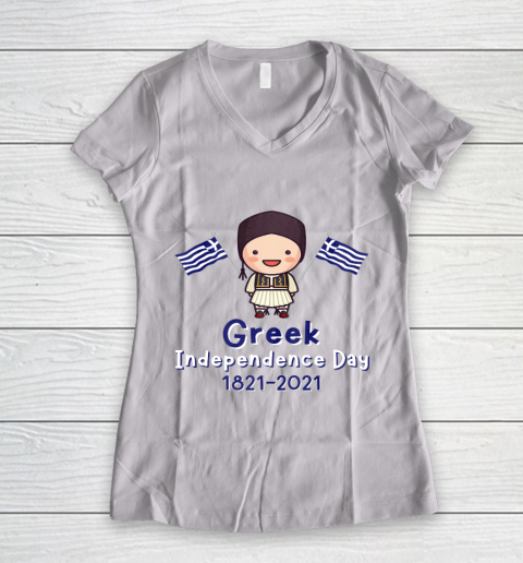 Kids Greek Independence 200th Anniversary Greece for Boys Women's V-Neck T-Shirt