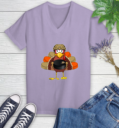 Anaheim Ducks Turkey Thanksgiving Day Women's V-Neck T-Shirt 14