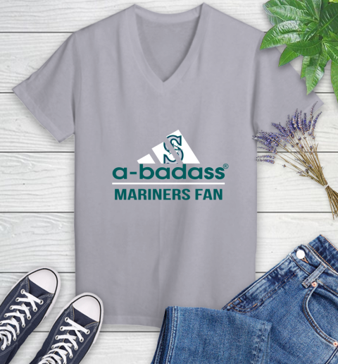MLB A Badass Seattle Mariners Fan Adidas Baseball Sports Women's V-Neck T-Shirt 4