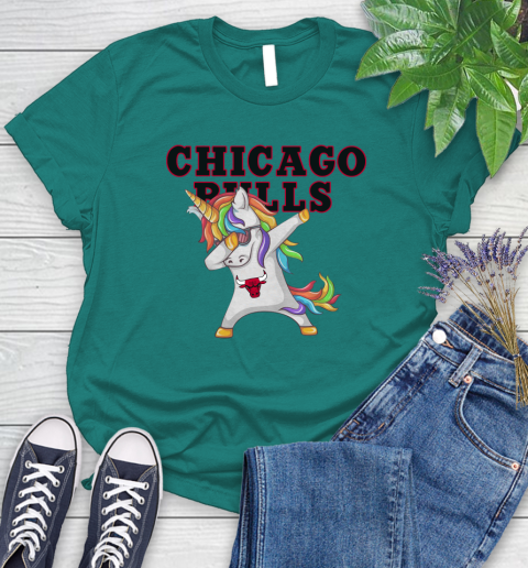 Chicago Bulls NBA Basketball Funny Unicorn Dabbing Sports Women's T-Shirt 12