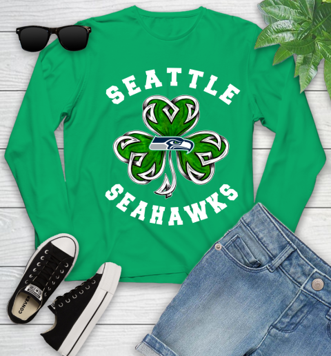 NFL Seattle Seahawks Three Leaf Clover St Patrick's Day Football Sports Youth Long Sleeve 7