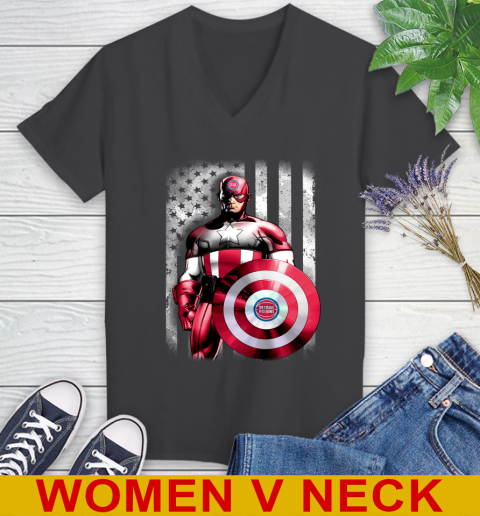 Detroit Pistons NBA Basketball Captain America Marvel Avengers American Flag Shirt Women's V-Neck T-Shirt 8