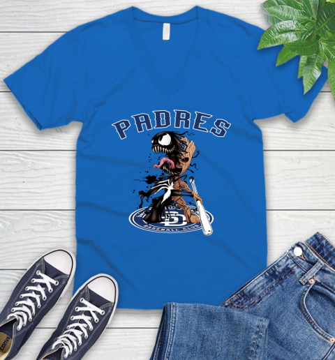 MLB San Diego Padres Baseball Venom Groot Guardians Of The Galaxy V-Neck T-Shirt 6