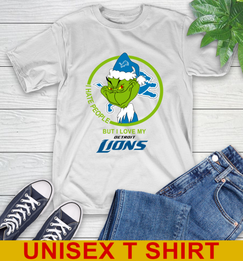 Detroit Lions NFL Christmas Grinch I Hate People But I Love My Favorite Football Team T-Shirt