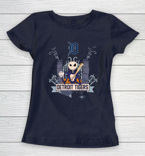 MLB Detroit Tigers Baseball Jack Skellington Halloween Women's T-Shirt 2