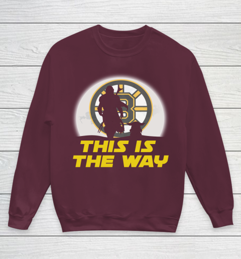 Boston Bruins NHL Ice Hockey Star Wars Yoda And Mandalorian This Is The Way Youth Sweatshirt 4