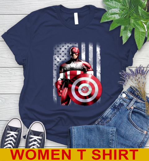 Atlanta Hawks NBA Basketball Captain America Marvel Avengers American Flag Shirt Women s T Shirt Tee For Sports