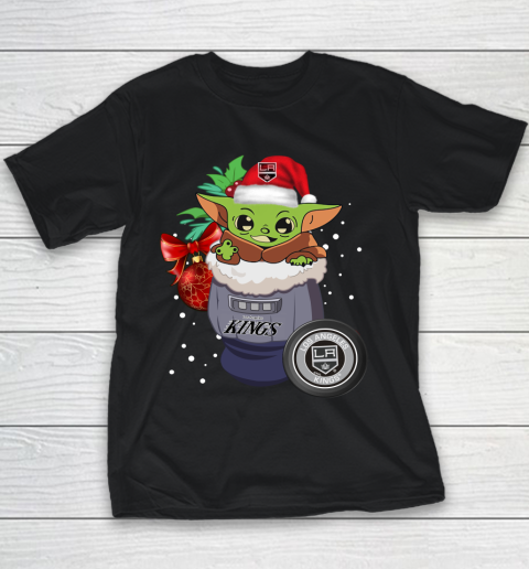 Los Angeles Kings Christmas Baby Yoda Star Wars Funny Happy NHL Youth T-Shirt 2