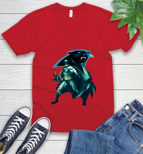 NFL Batman Football Sports Carolina Panthers V-Neck T-Shirt 7