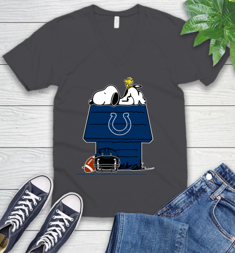 Indianapolis Colts NFL Football Snoopy Woodstock The Peanuts Movie V-Neck T-Shirt 5