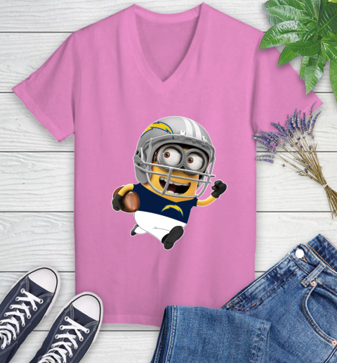 NFL San Diego Chargers Minions Disney Football Sports Women's V-Neck T-Shirt 14
