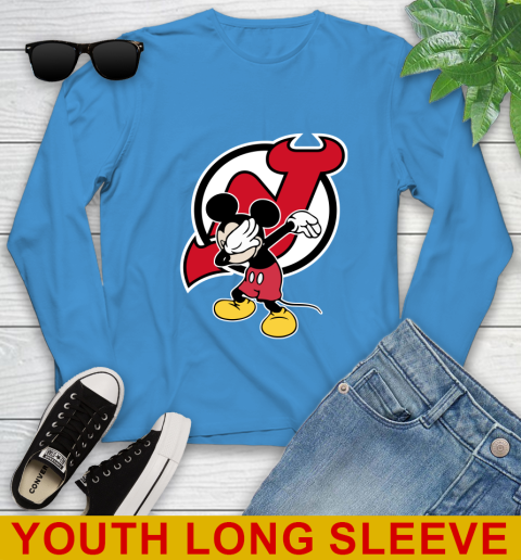 New Jersey Devils NHL Hockey Dabbing Mickey Disney Sports Youth Long Sleeve 8