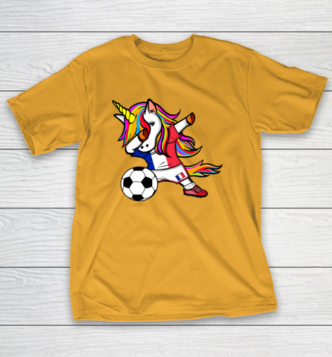 Funny Dabbing Unicorn France Football French Flag Soccer T-Shirt 15