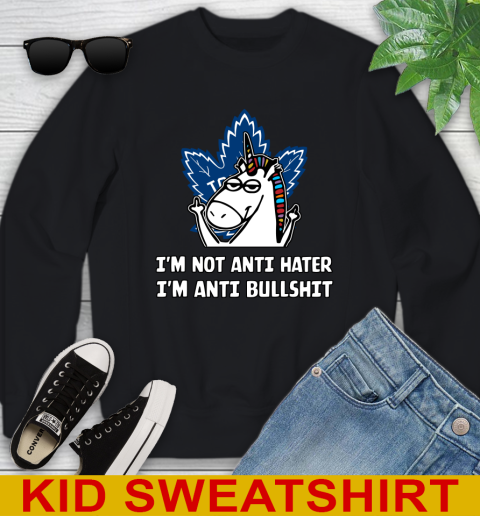 Toronto Maple Leafs NHL Hockey Unicorn I'm Not Anti Hater I'm Anti Bullshit Youth Sweatshirt 3 Toronto Maple Leafs NHL Hockey Unicorn I'm Not Anti Hater I'm Anti Bullshit Youth Sweatshirt - Image 3