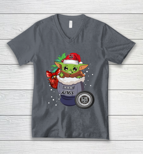 Los Angeles Kings Christmas Baby Yoda Star Wars Funny Happy NHL V-Neck T-Shirt 5