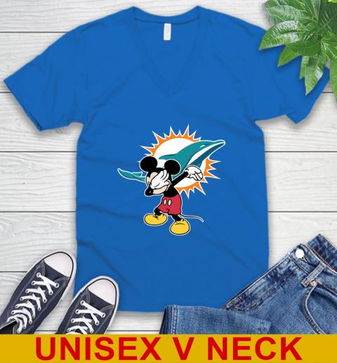 Miami Dolphins NFL Football Dabbing Mickey Disney Sports V-Neck T-Shirt 6