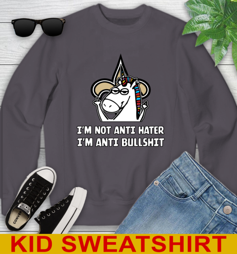 New Orleans Saints NFL Football Unicorn I'm Not Anti Hater I'm Anti Bullshit Youth Sweatshirt 6