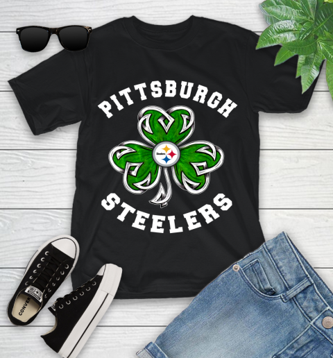 NFL Pittsburgh Steelers Three Leaf Clover St Patrick's Day Football Sports Youth T-Shirt