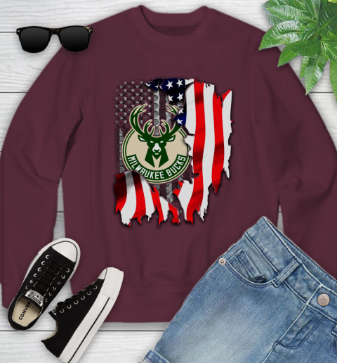 Milwaukee Bucks NBA Basketball American Flag Youth Sweatshirt 4