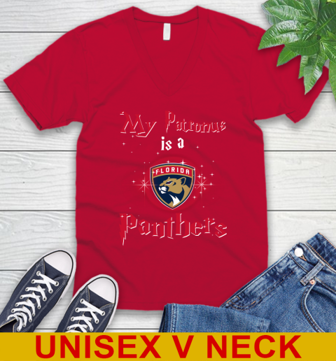 NHL Hockey Harry Potter My Patronus Is A Florida Panthers V-Neck T-Shirt - Image 7
