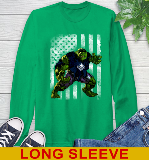 Tampa Bay Rays Hulk Marvel Avengers MLB Baseball American Flag Long Sleeve T-Shirt 8