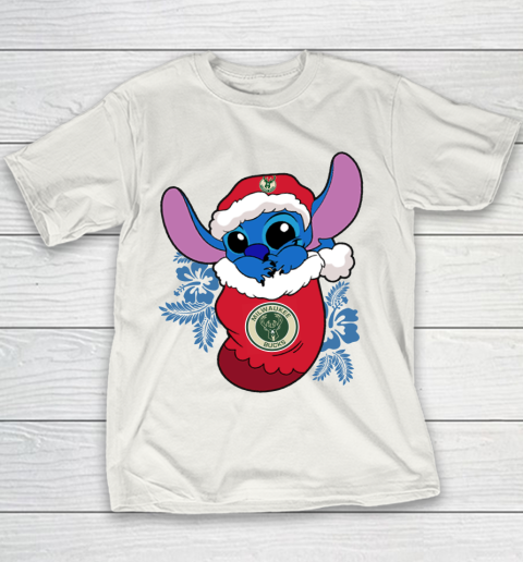 Milwaukee Bucks Christmas Stitch In The Sock Funny Disney NBA Youth T-Shirt 3