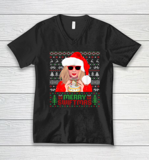 Merry Swiftmas Era Funny Ugly Sweater Christmas Xmas Holiday V-Neck T-Shirt