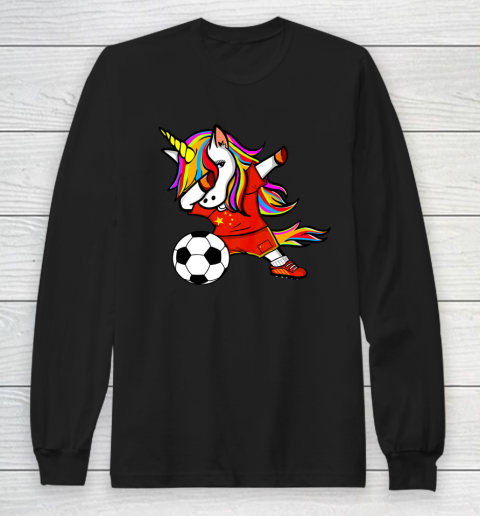 Funny Dabbing Unicorn China Football Chinese Flag Soccer Long Sleeve T-Shirt